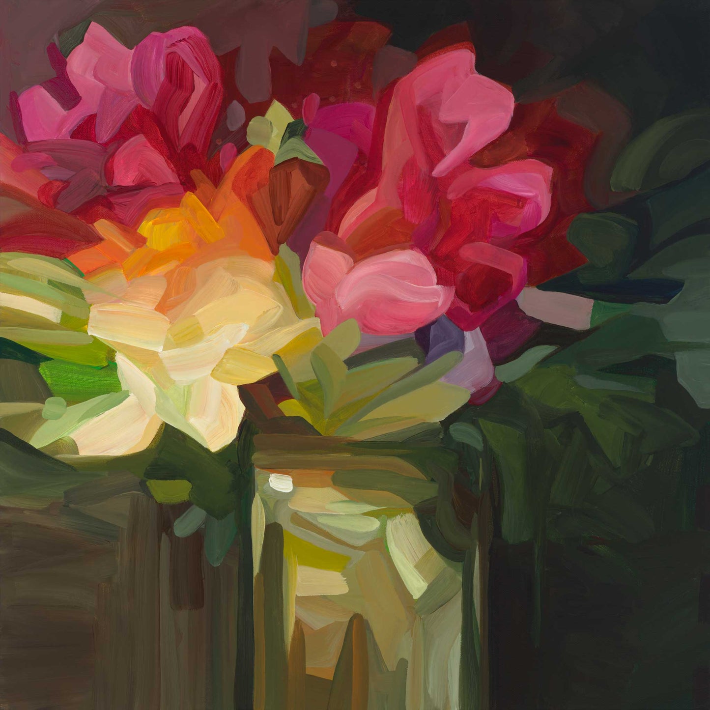 abstract flower painting of red floral bouquet wildthing 24-2