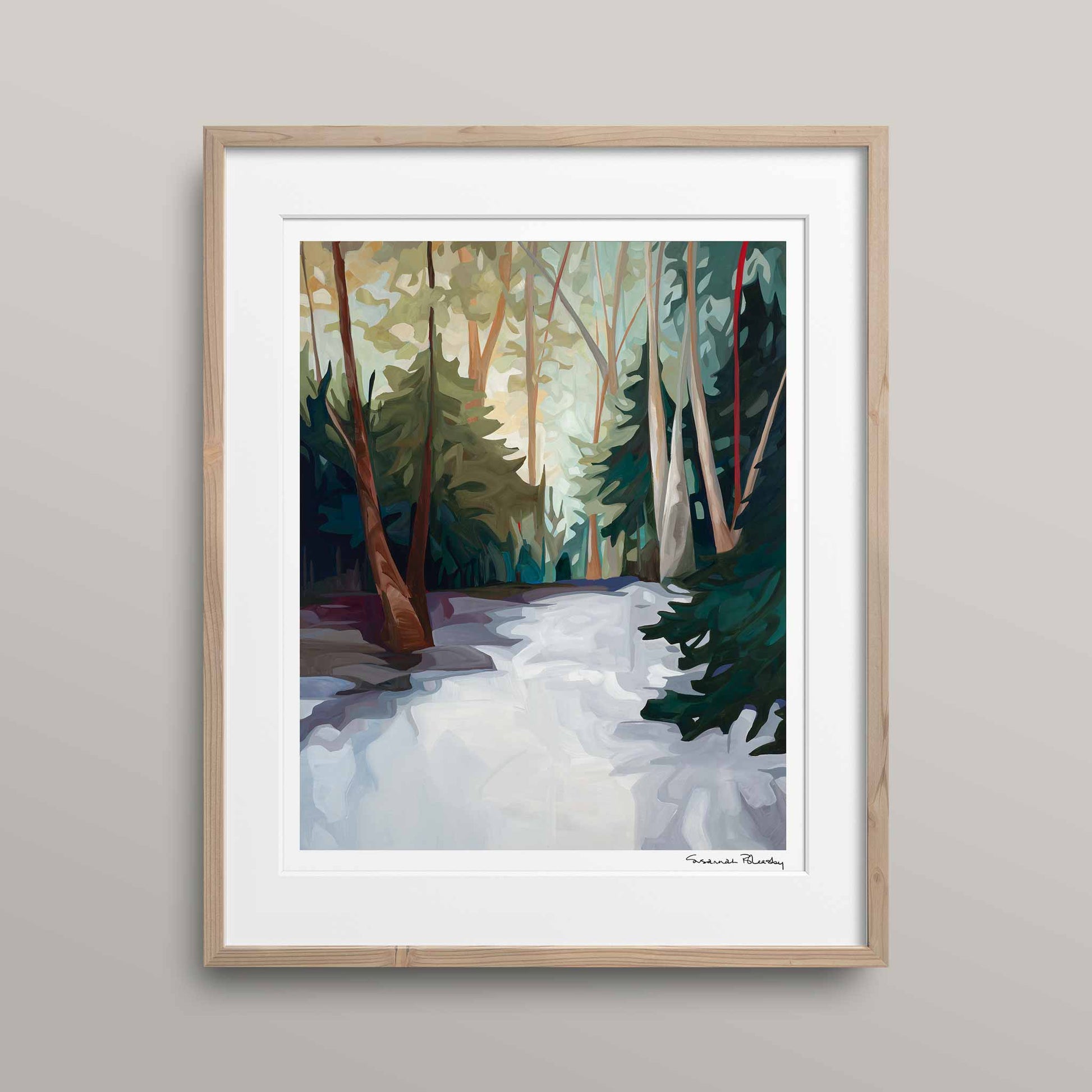 Painting print of an abstract forest landscape by Canadian artist Susannah Bleasby