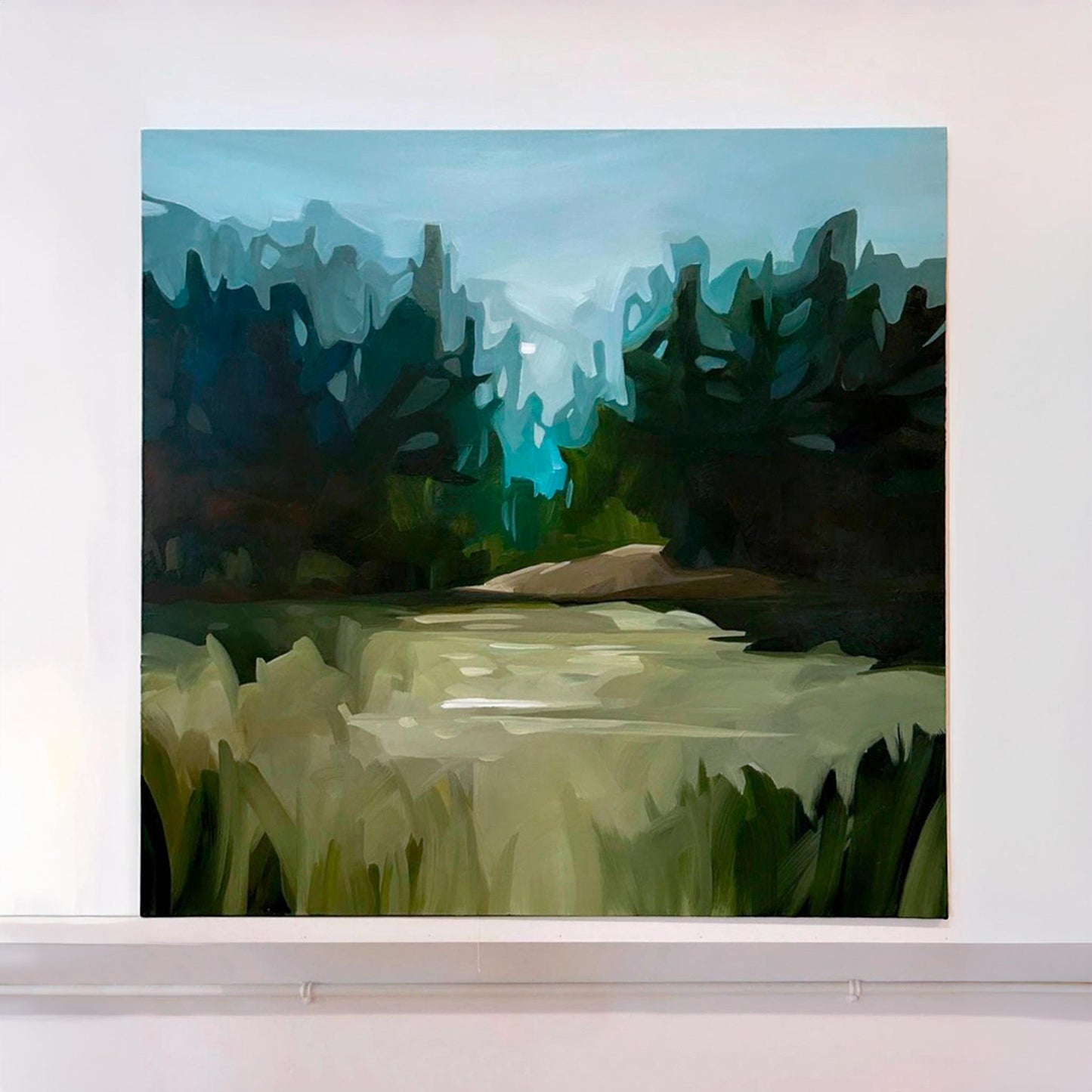 a large original forest painting called Pinecrest in studio