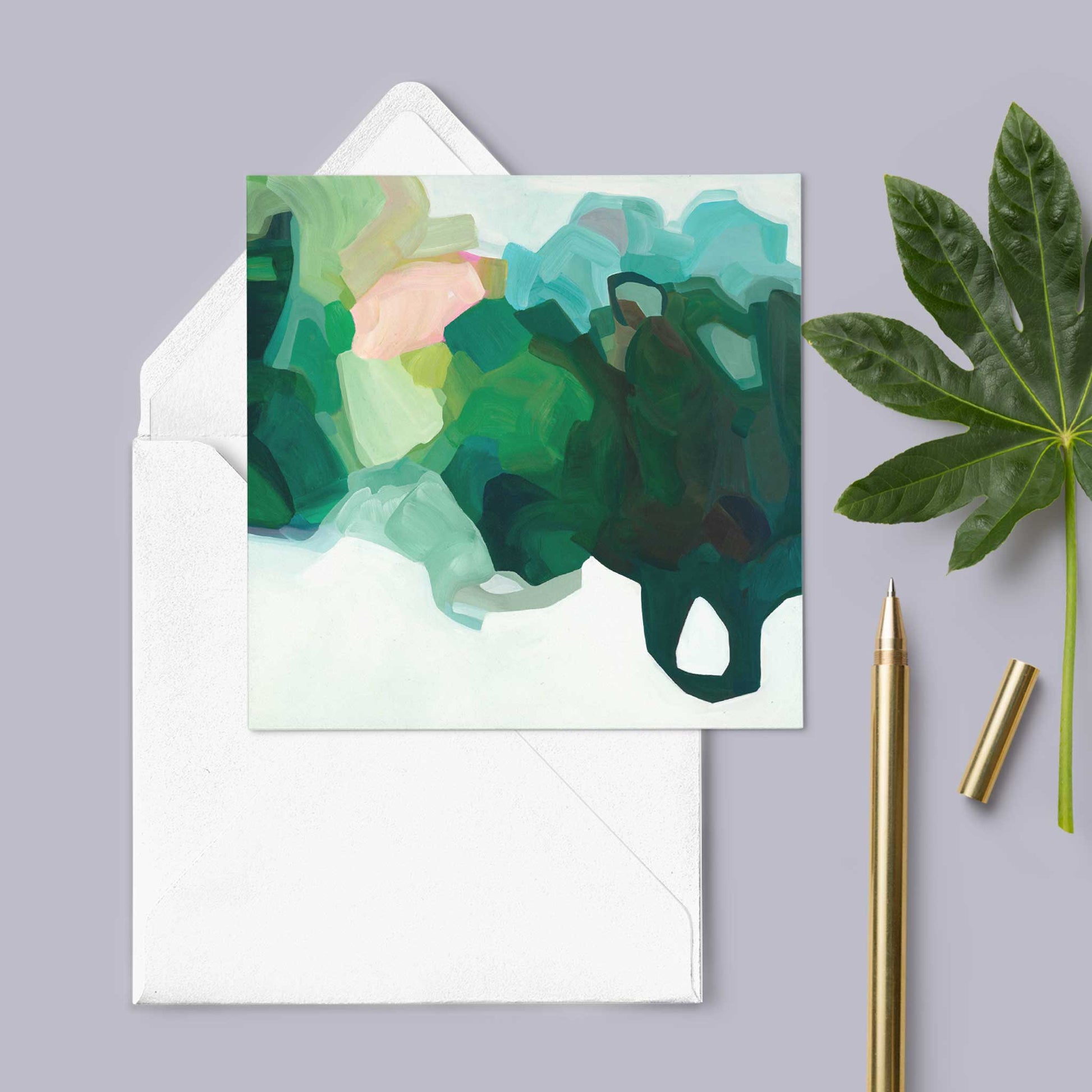 abstract greem painting blank greeting card