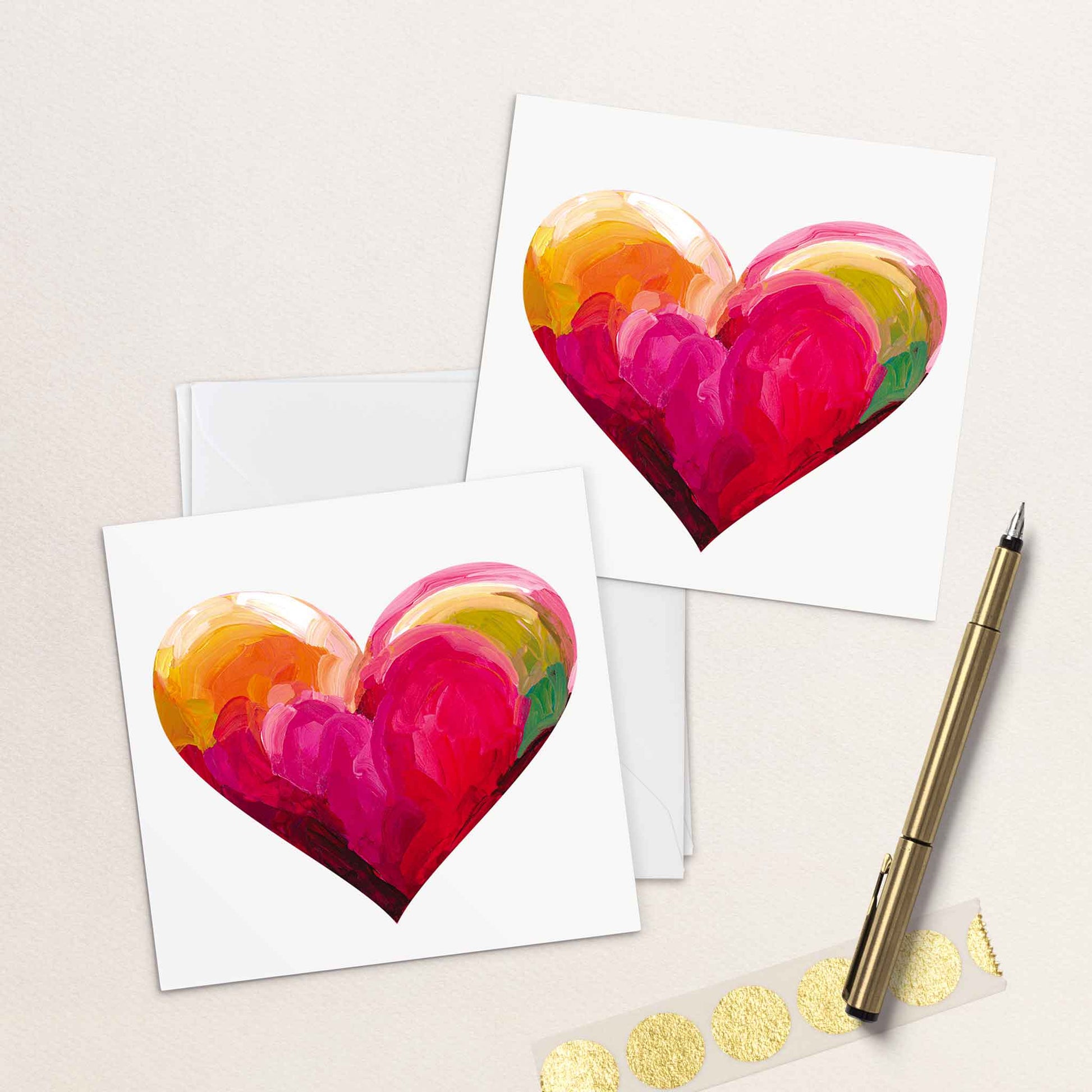Abstract heart greeting card collection with contemporary colourful paper goods