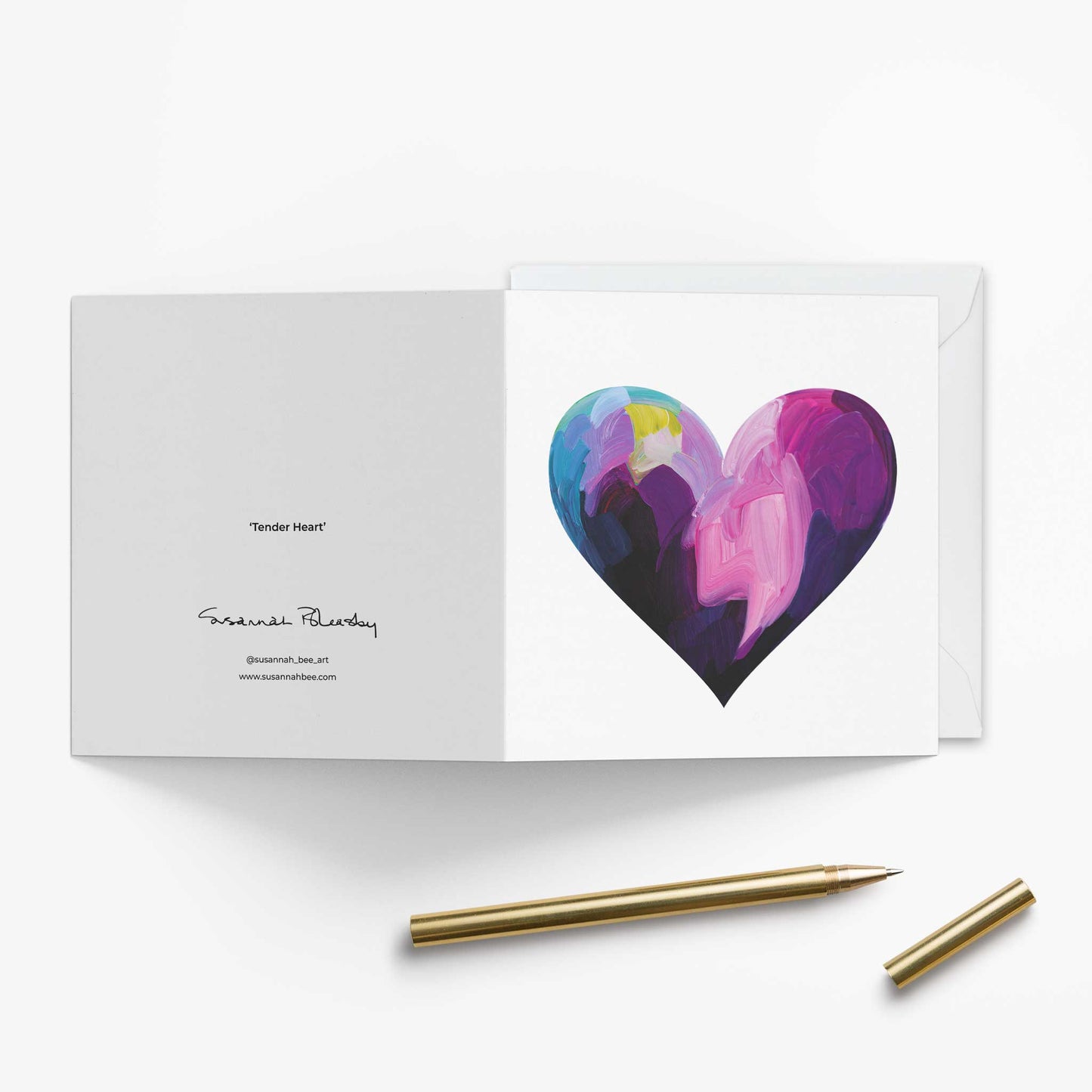 Contemporary purple heart thinking of you card with expressive painted details