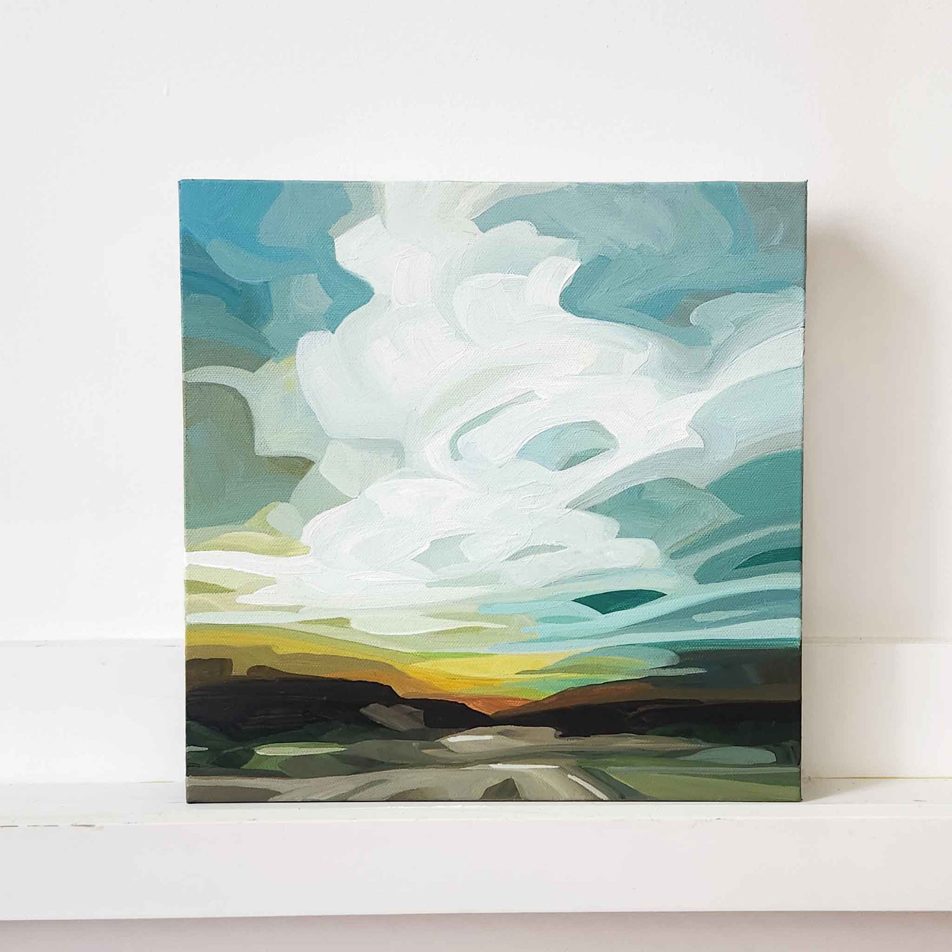 abstract landscape painting with summer sunrise sky