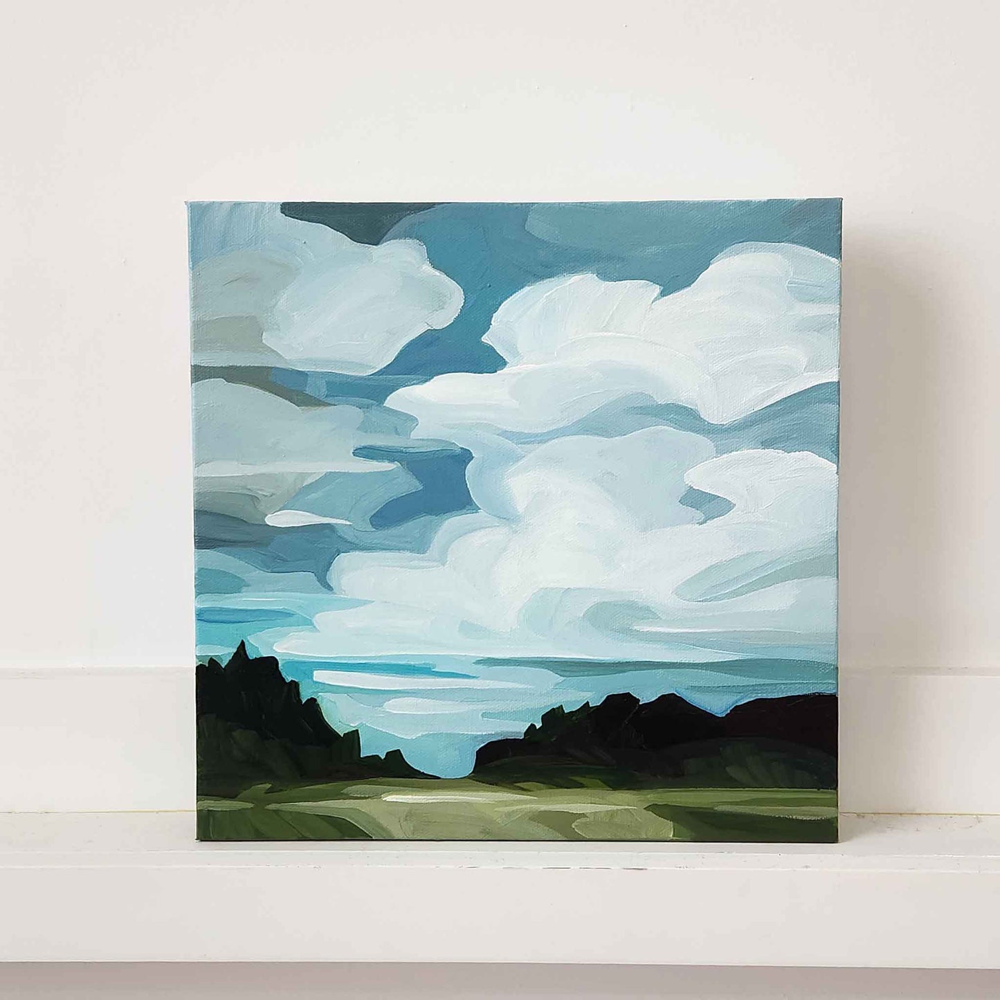 abstract landscape painting with peaceful summer blue sky