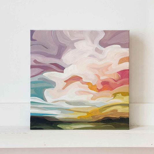 abstract landscape painting with vivid abstract pastel clouds