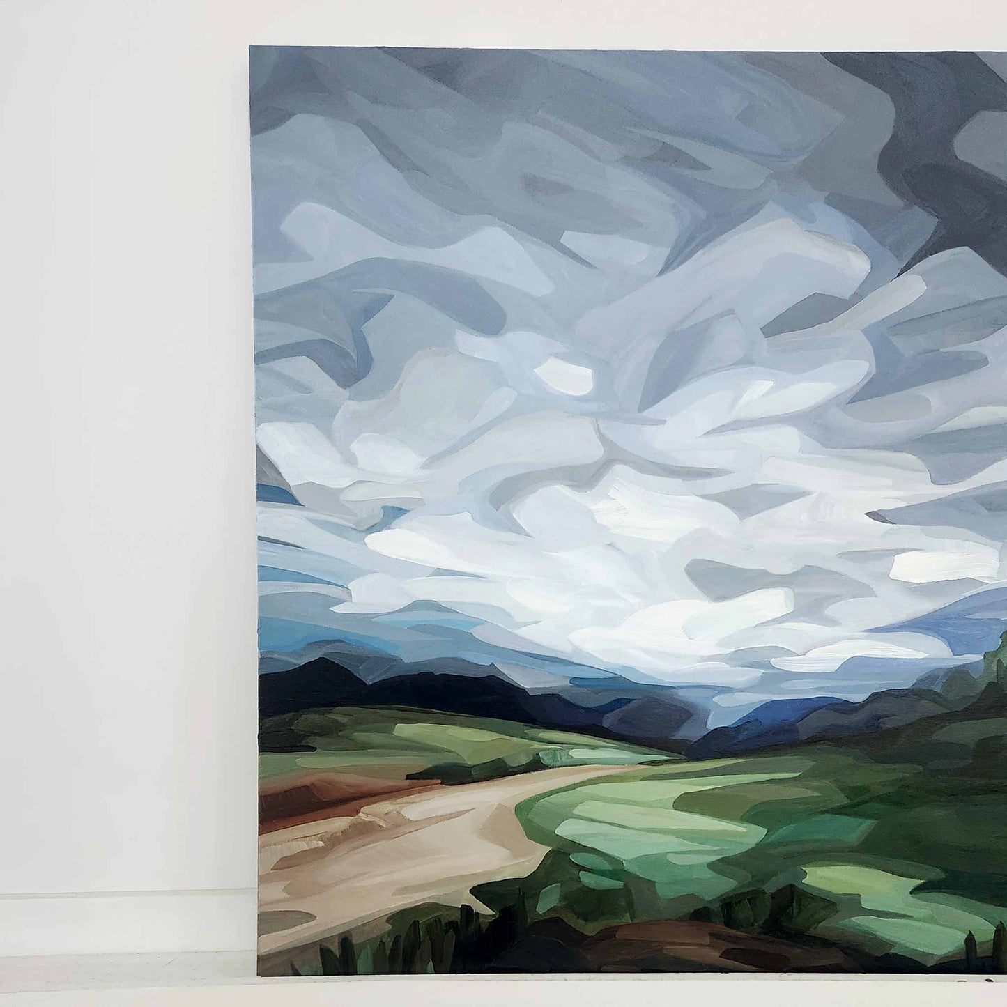 abstract landscape painting cross country left side crop