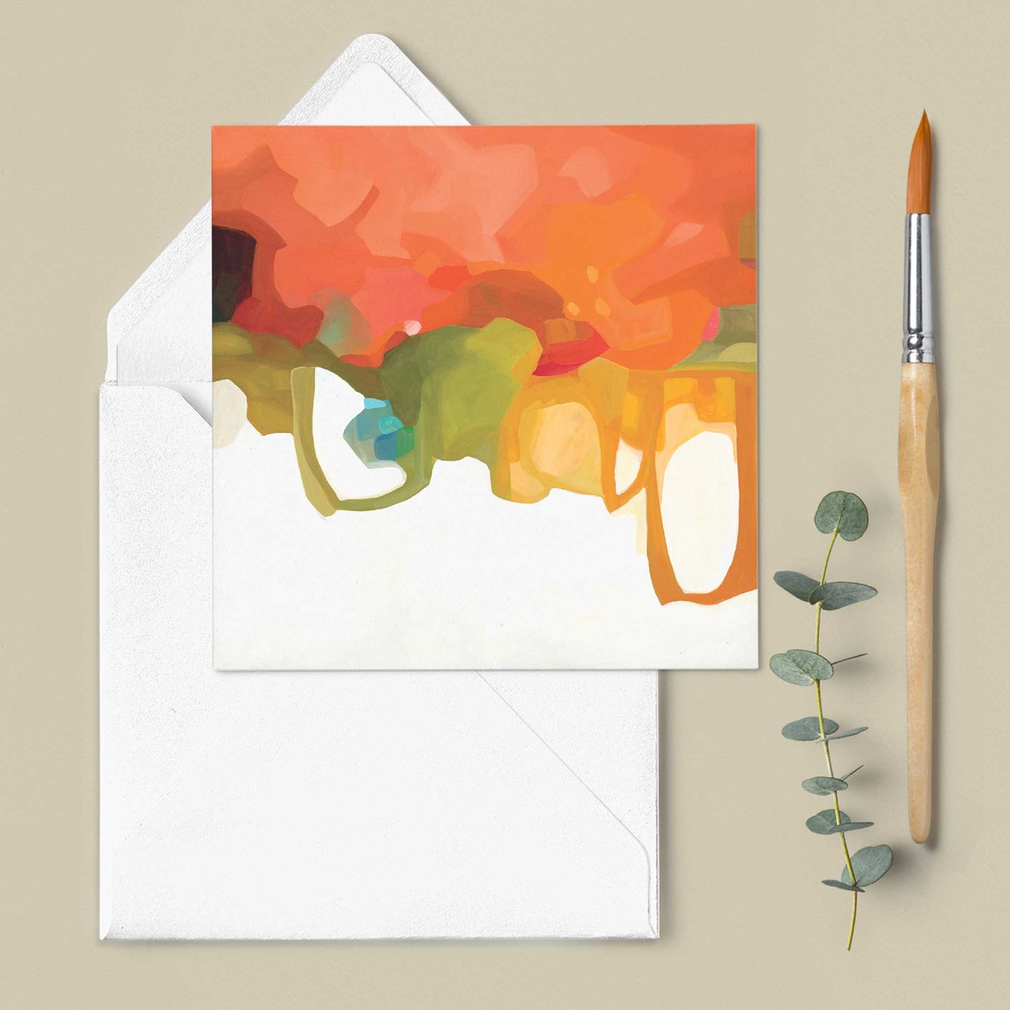 abstract orange painting blank greeting card