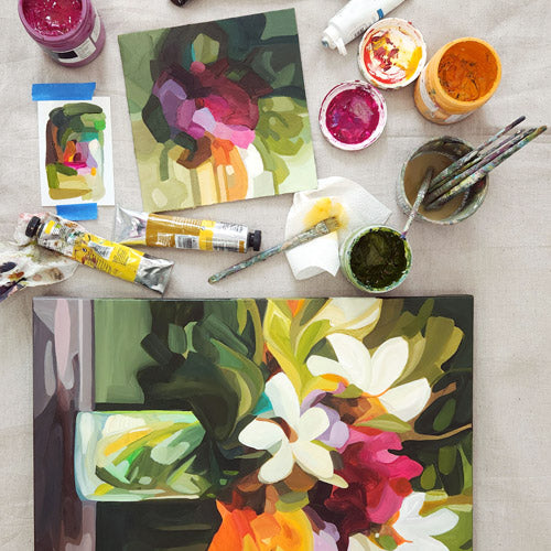 a contemporary flower painting and its abstract inspiration