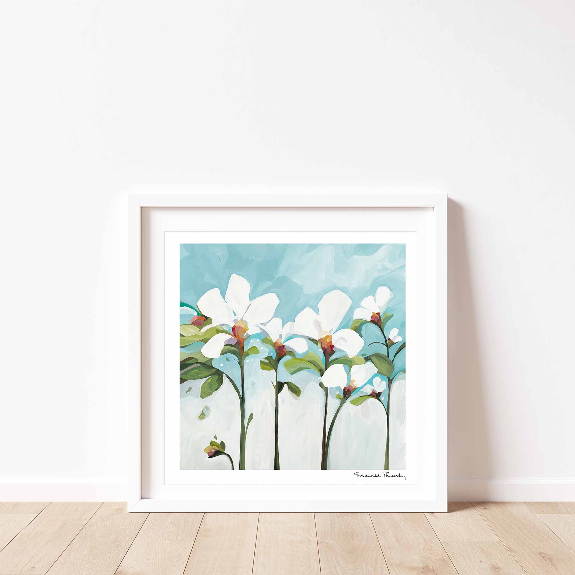 abstract painting floral light blue art print