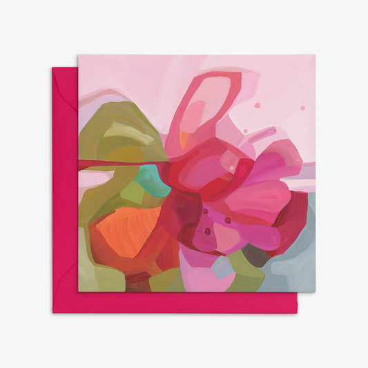 abstract pink floral art cards with fuschia envelope