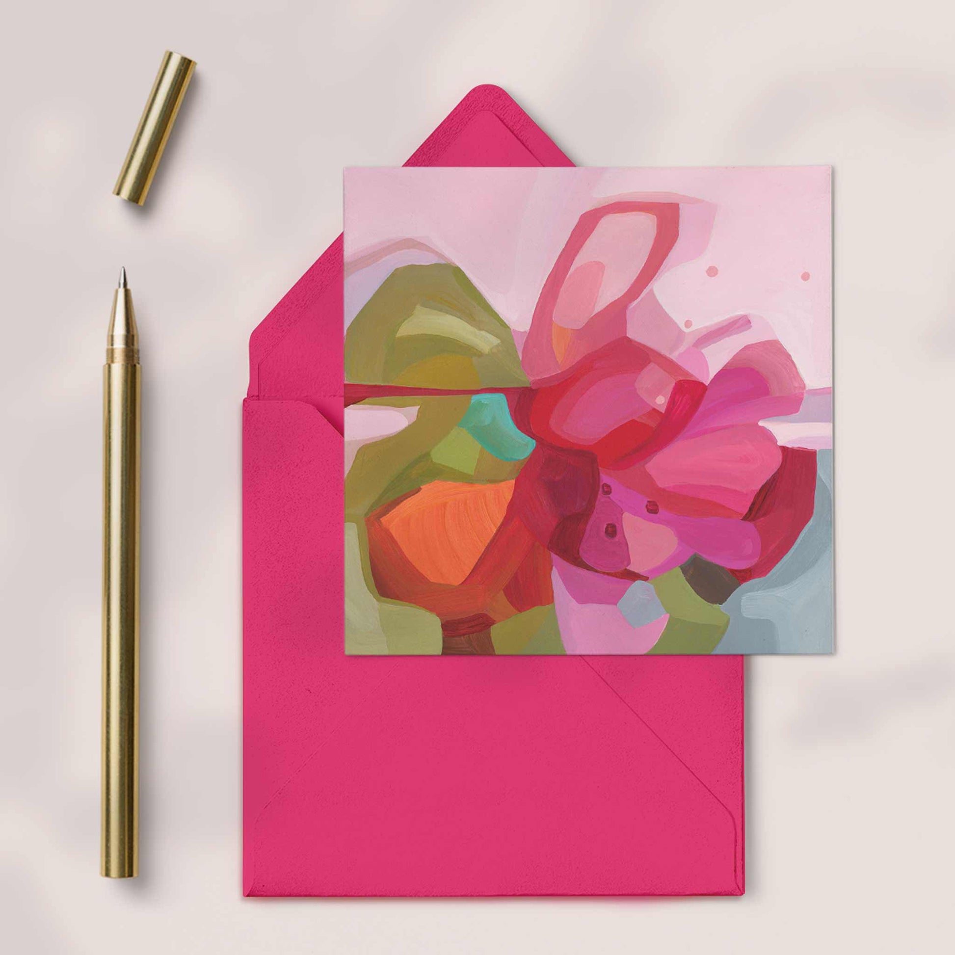 abstract pink floral art greeting cards