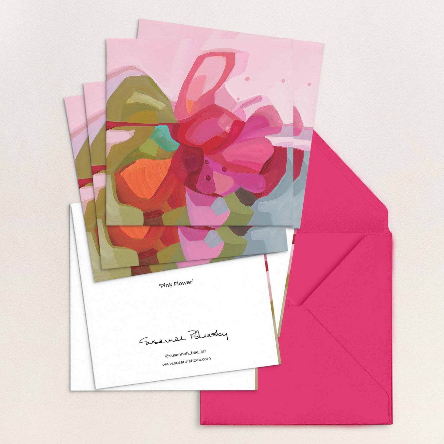 abstract pink floral art cards UK