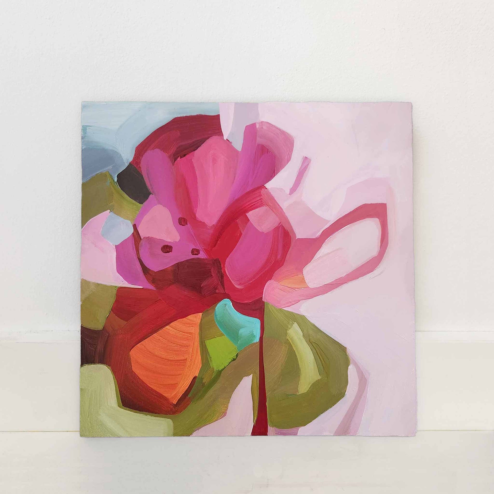 abstract pink flower painting 10x10