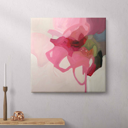canvas art print of a pink abstract flower painting by Canadian artist Susannah Bleasby