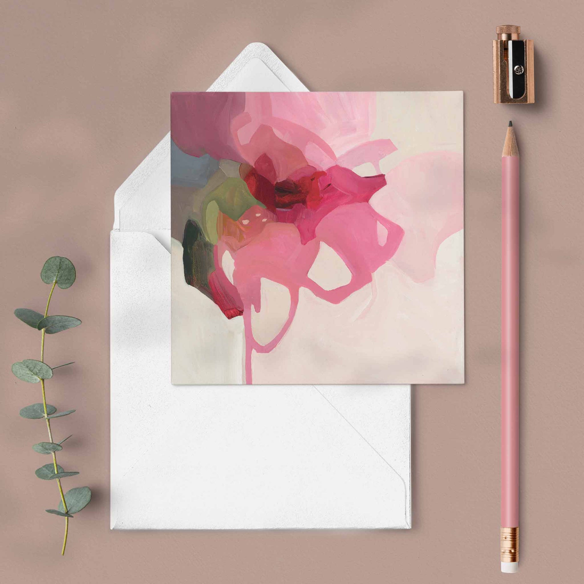 abstract pink flowers floral greeting card