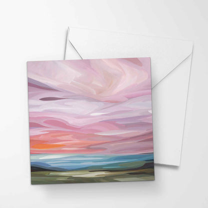 pink abstract pink sky art greeting card UK