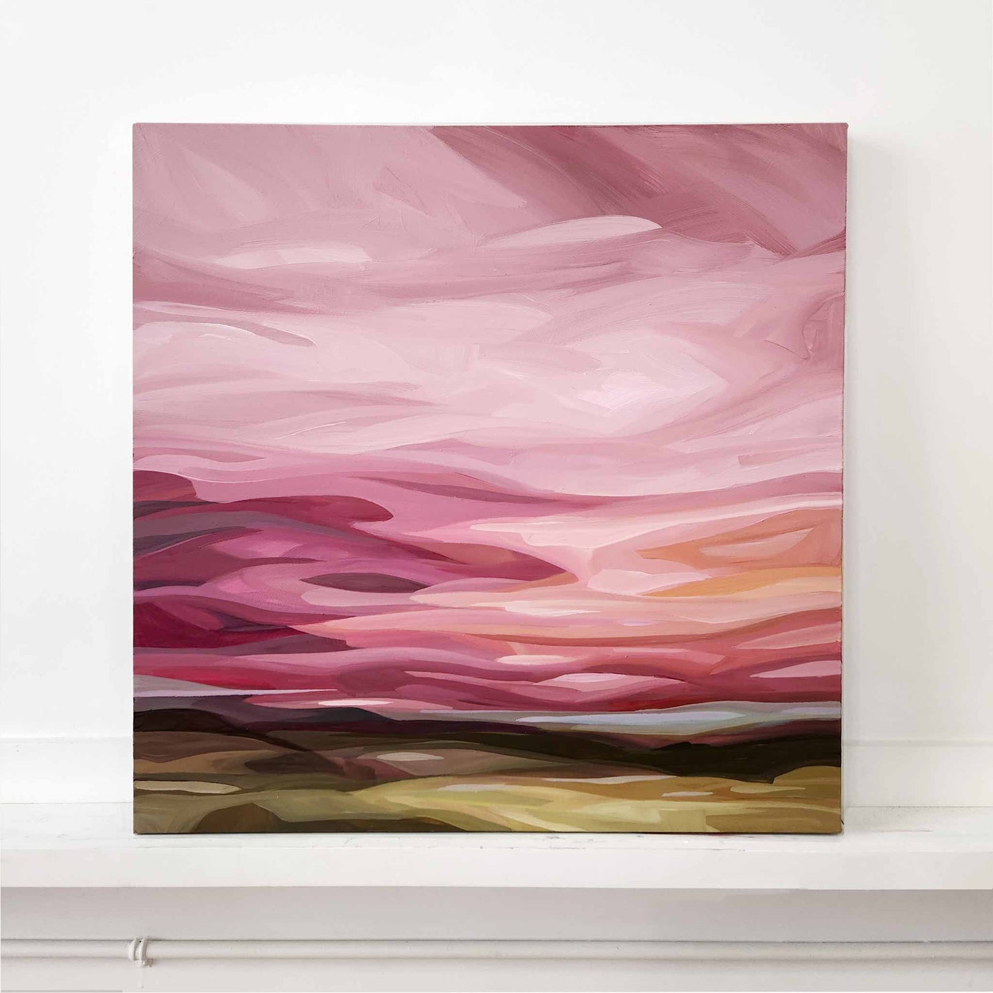 abstract pink sky beach painting