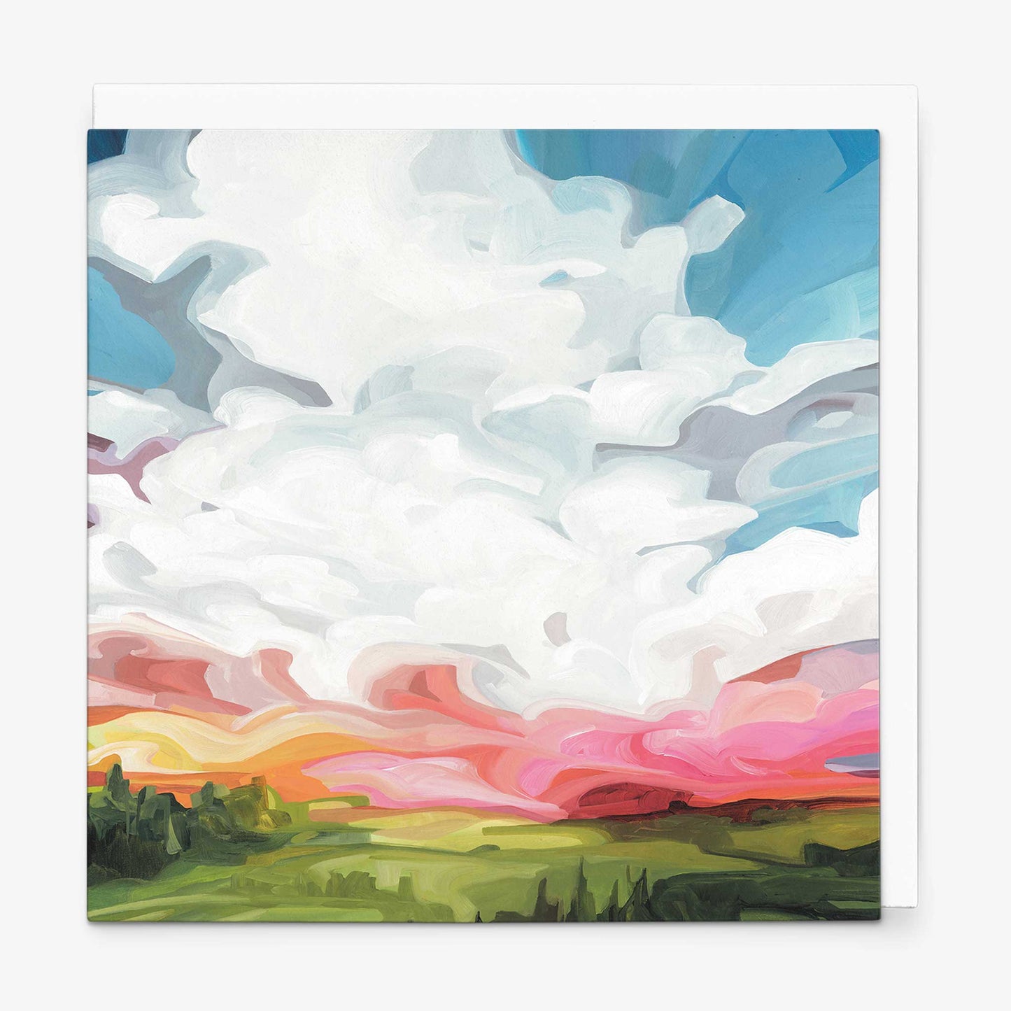 Abstract sky greeting card featuring colourful sunset clouds and expressive open skies
