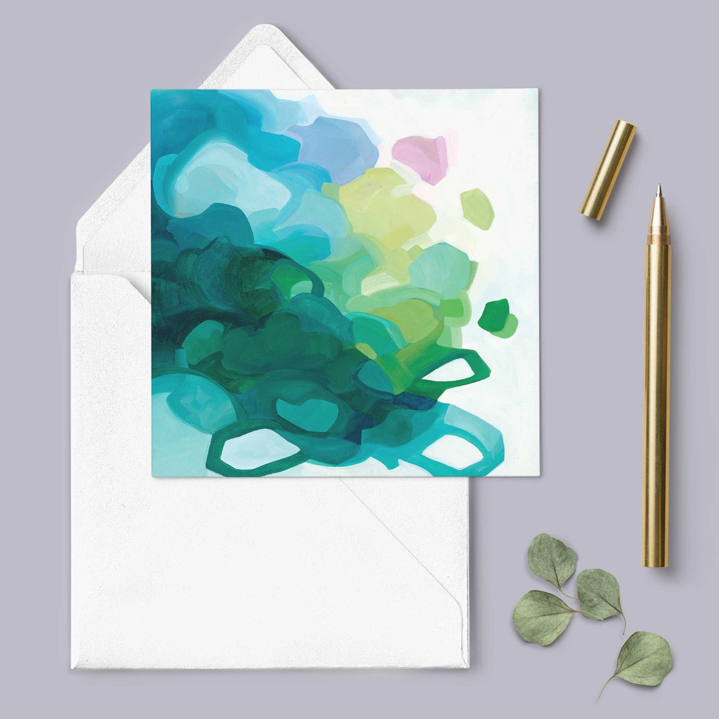 abstract teal painting blank greeting card