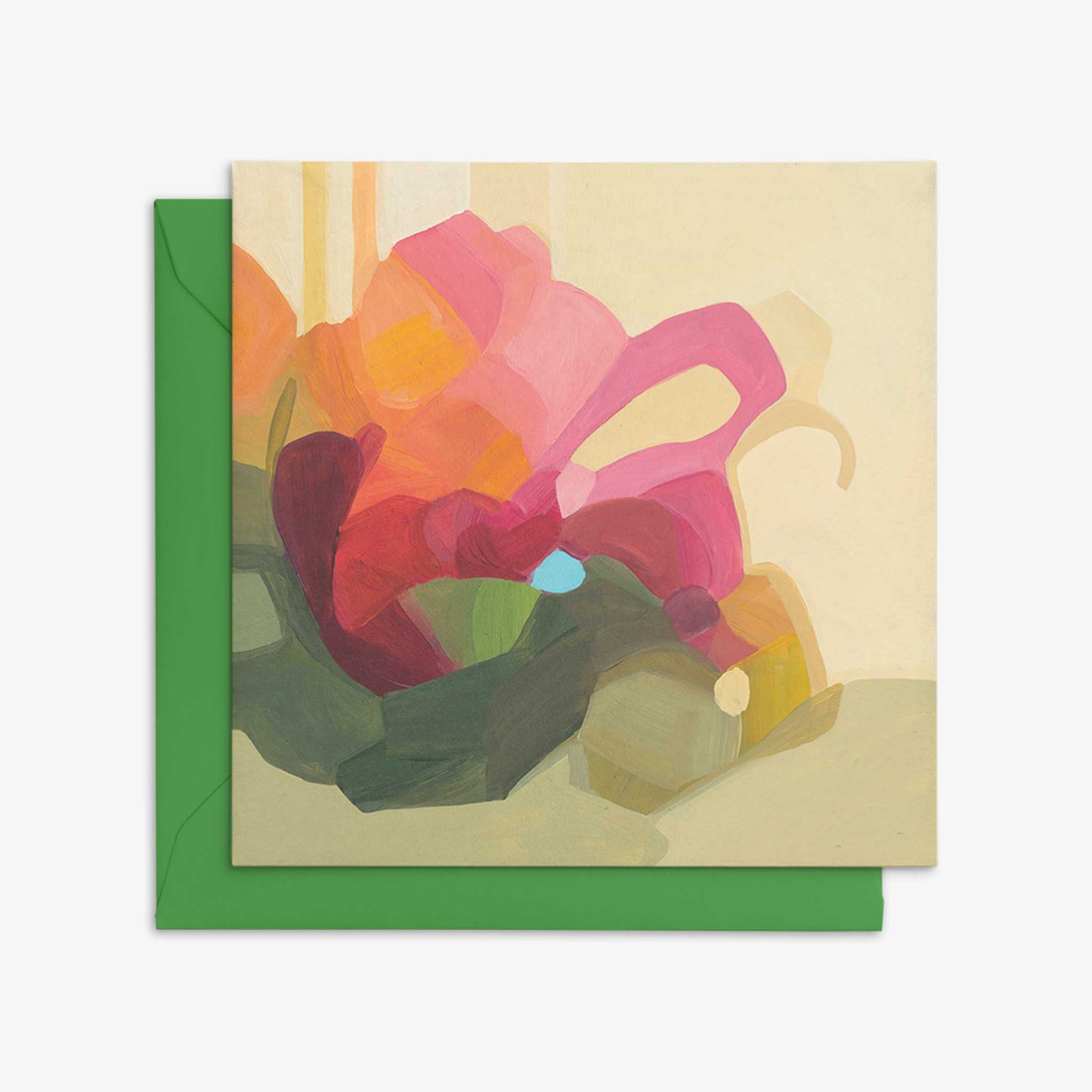 abstract yellow floral art card with green envelope