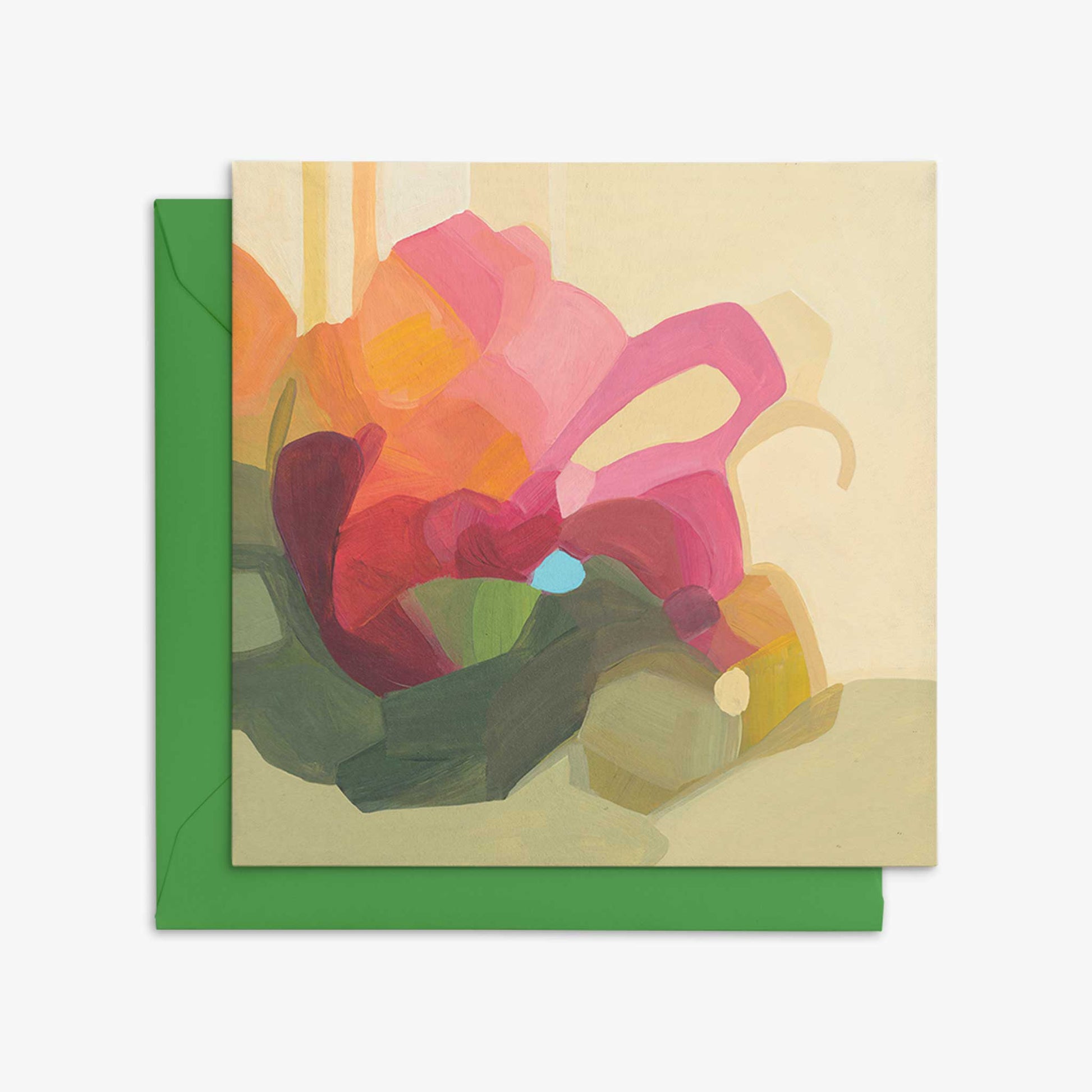 abstract yellow floral art card with green envelope