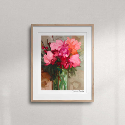 pink abstract floral painting with neutral background wildthing 2430-3