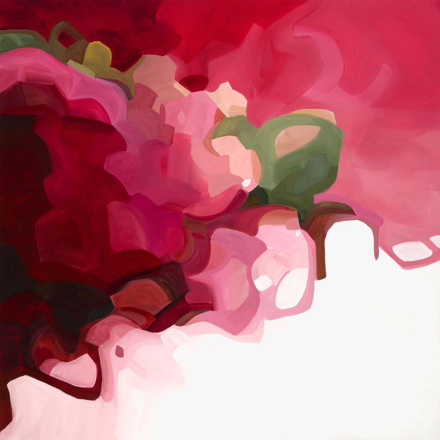 berry red abstract art print created from an oversized bright ruby abstract painting by Canadian artist Susannah Bleasby