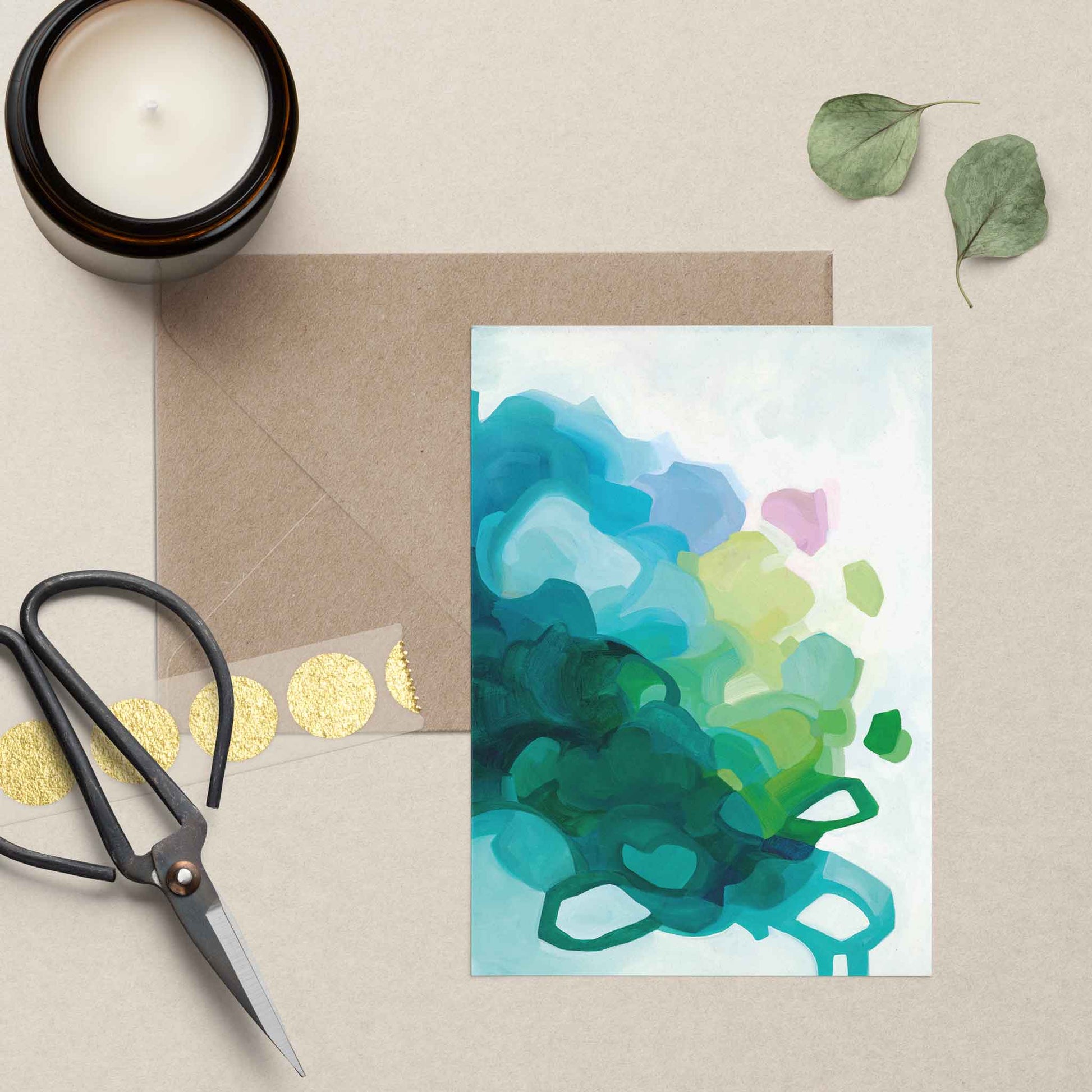 blank A6 art card UK turquoise design