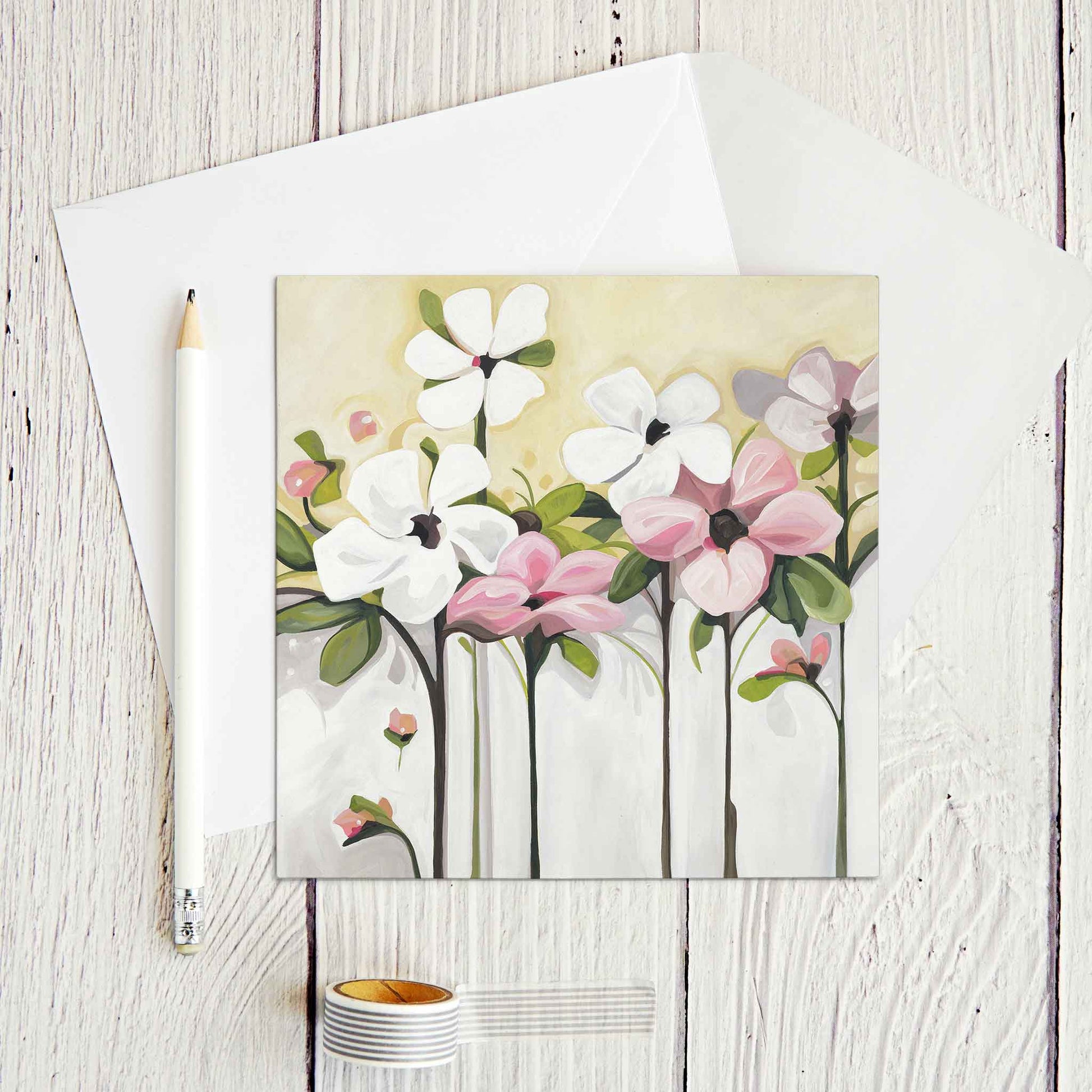 blank floral greeting card pastel flower bouquet