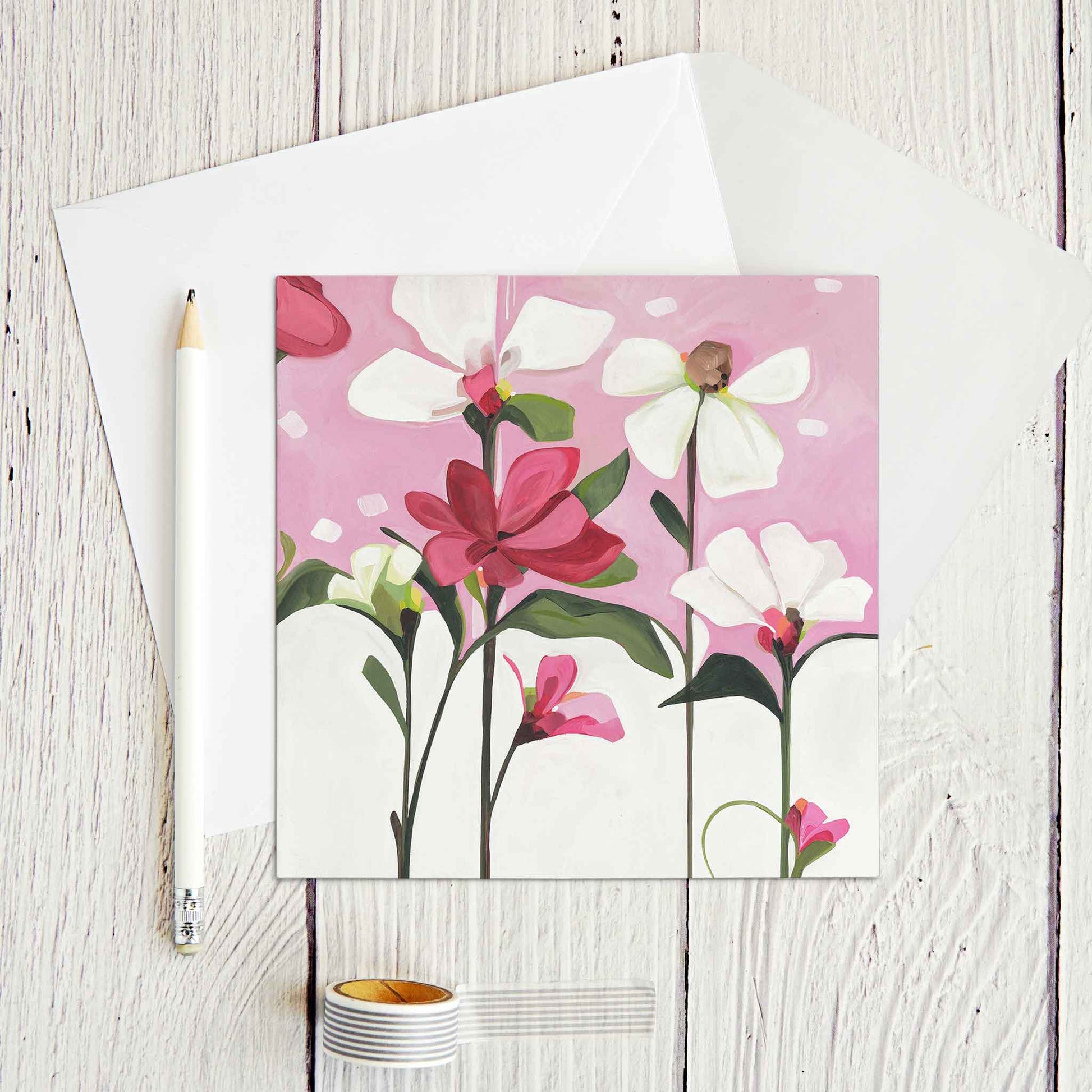 blank floral greeting card pink flowers
