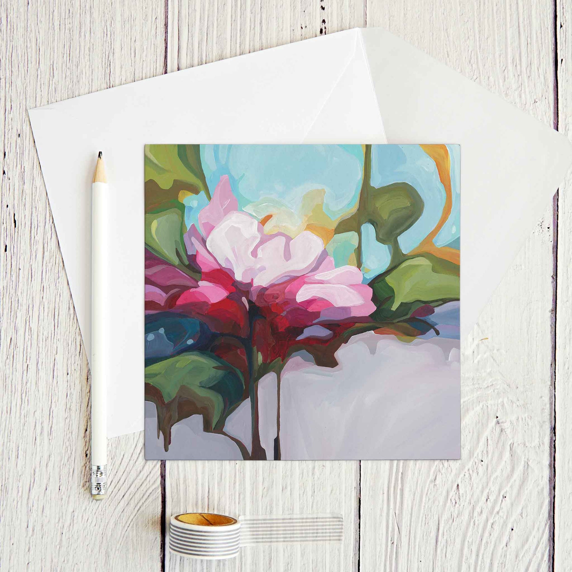 blank floral greeting card rose painting