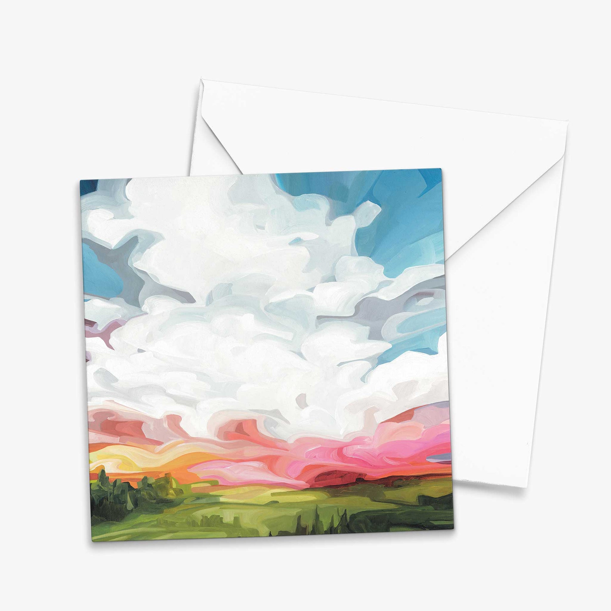 Contemporary UK art greeting card inspired by glowing sunset skies and cloudscapes