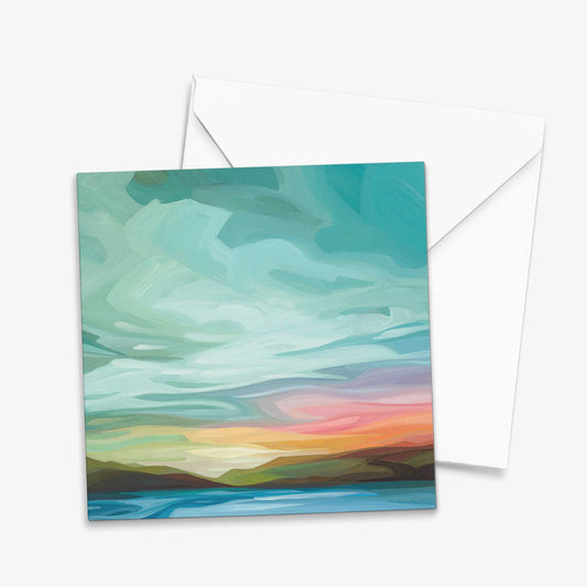 Blank sky greeting card with expressive sunset cloudscape and soft evening tones