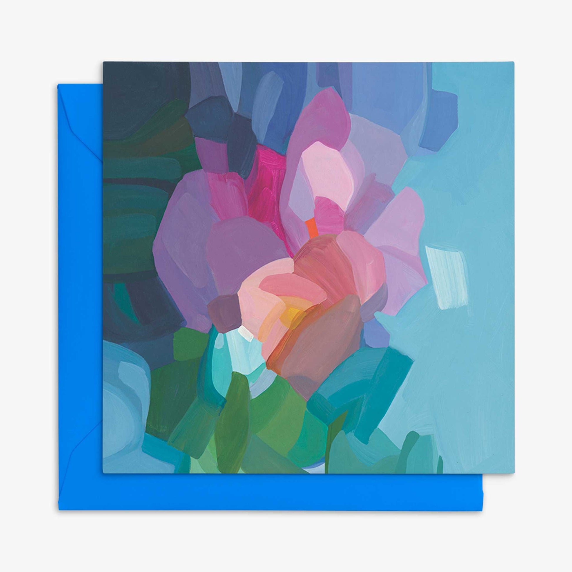 blue abstract art card with bright blue envelope