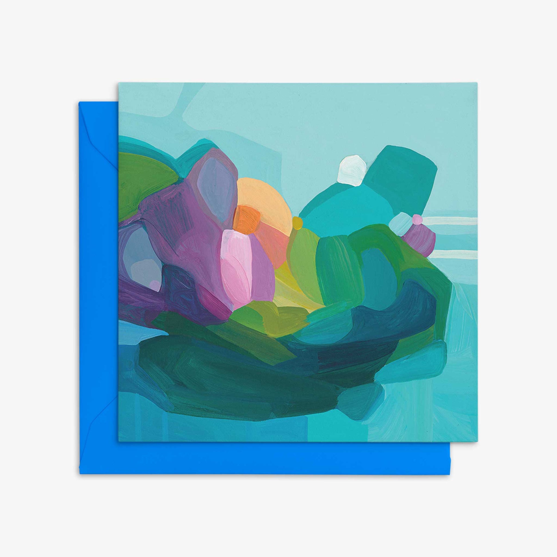 blue abstract art card UK with bright blue envelope