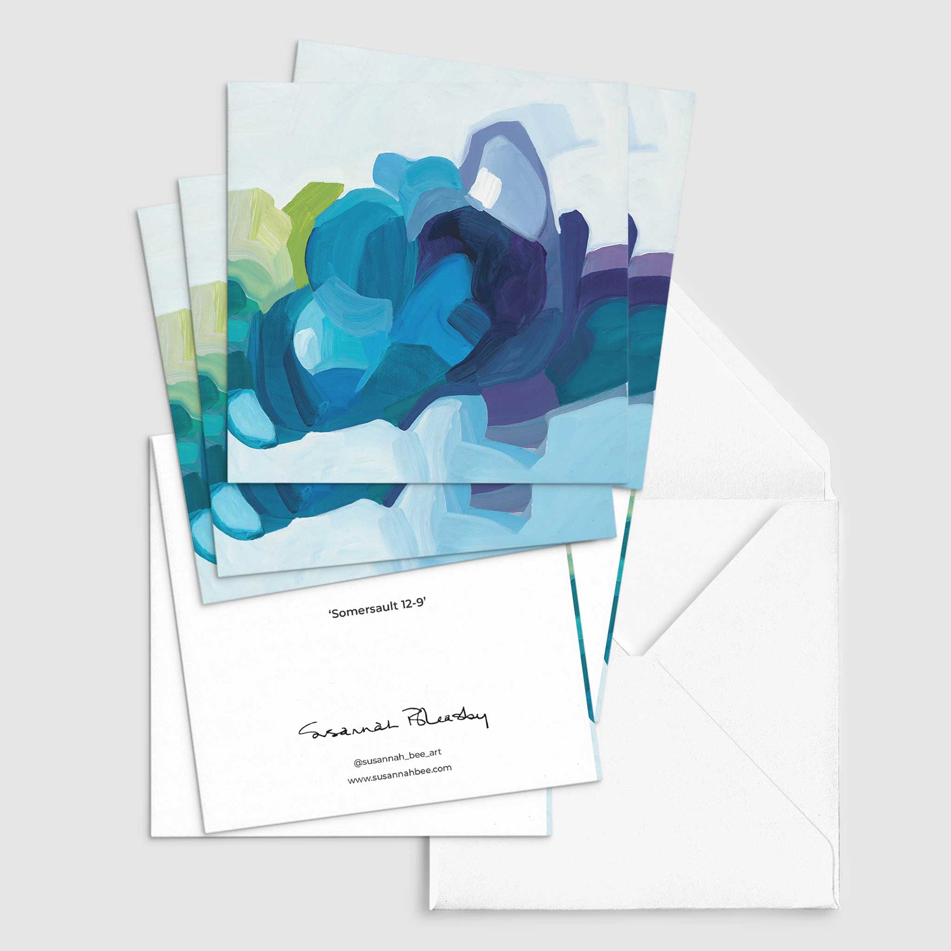 blue abstract painting art cards