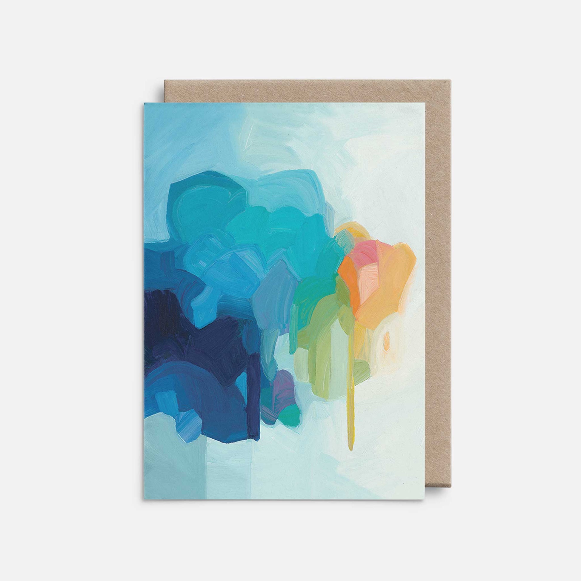 blue abstract painting artist greeting card with kraft envelope