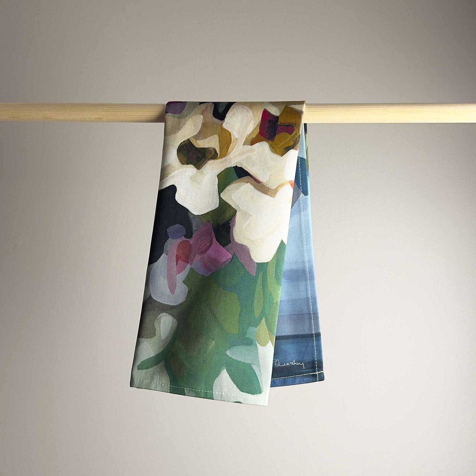 abstract floral tea towel made in the UK