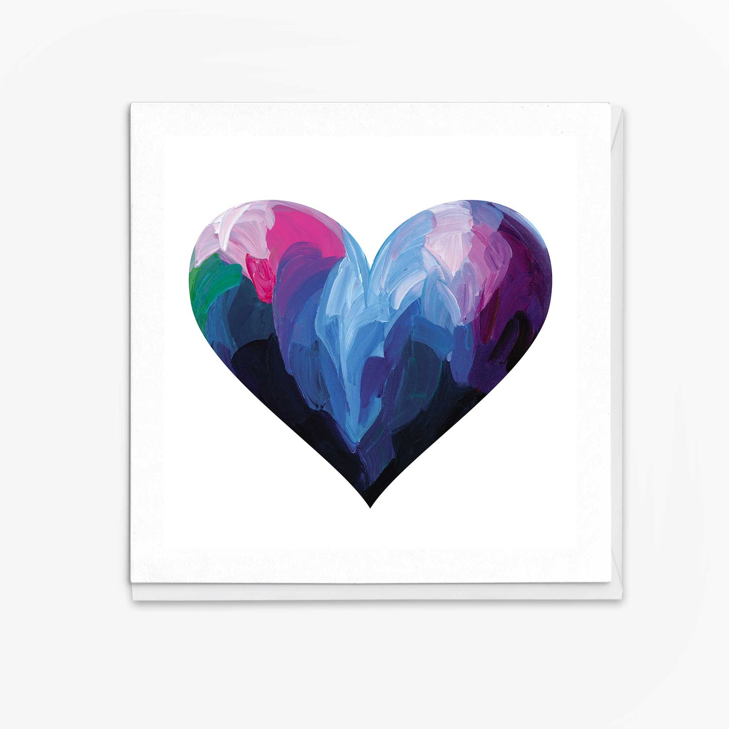 Modern blue heart friendship greeting card with abstract painted brushstrokes
