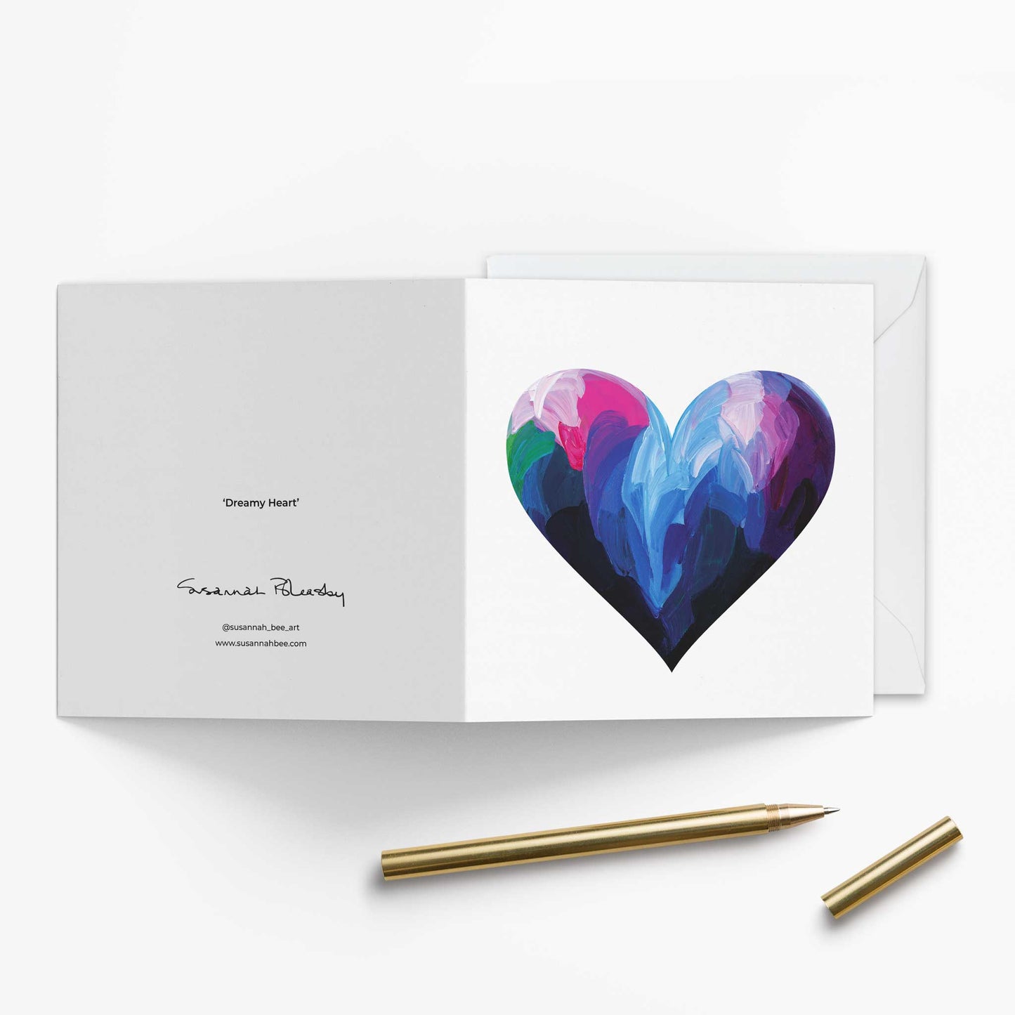 Abstract blue heart love card with contemporary artistic design on white background