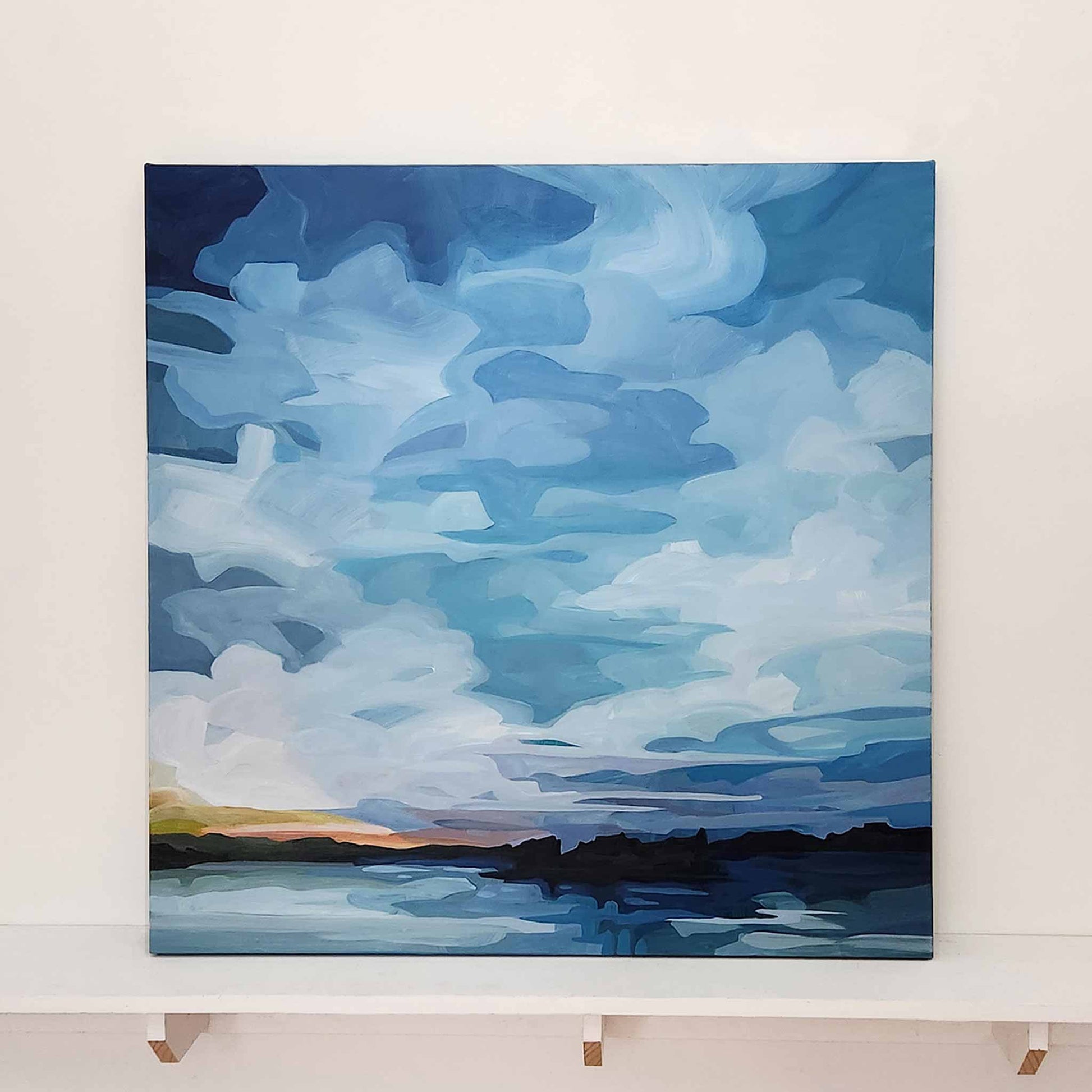 blue hour lake sunrise painting on canvas