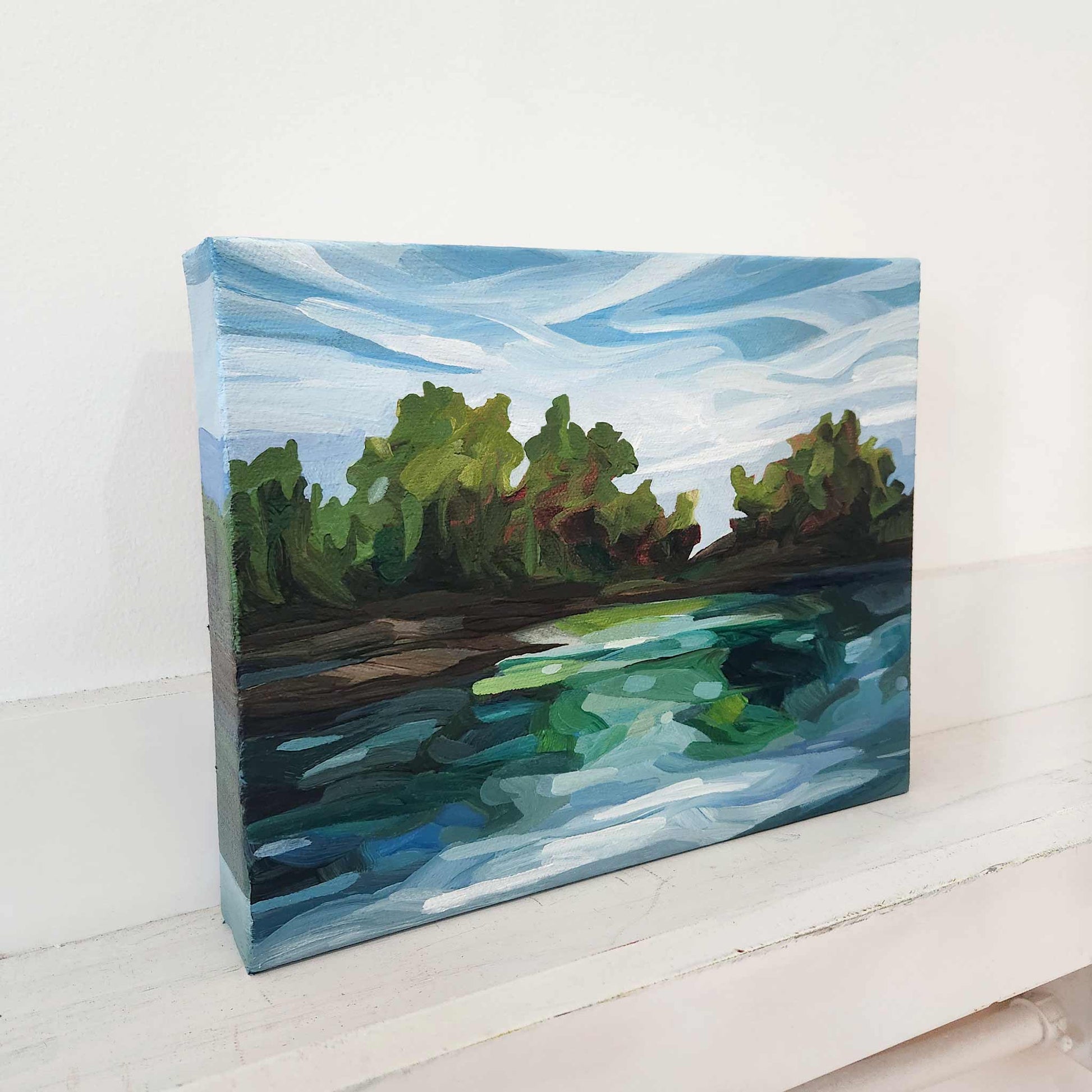 contemporary blue lake painting