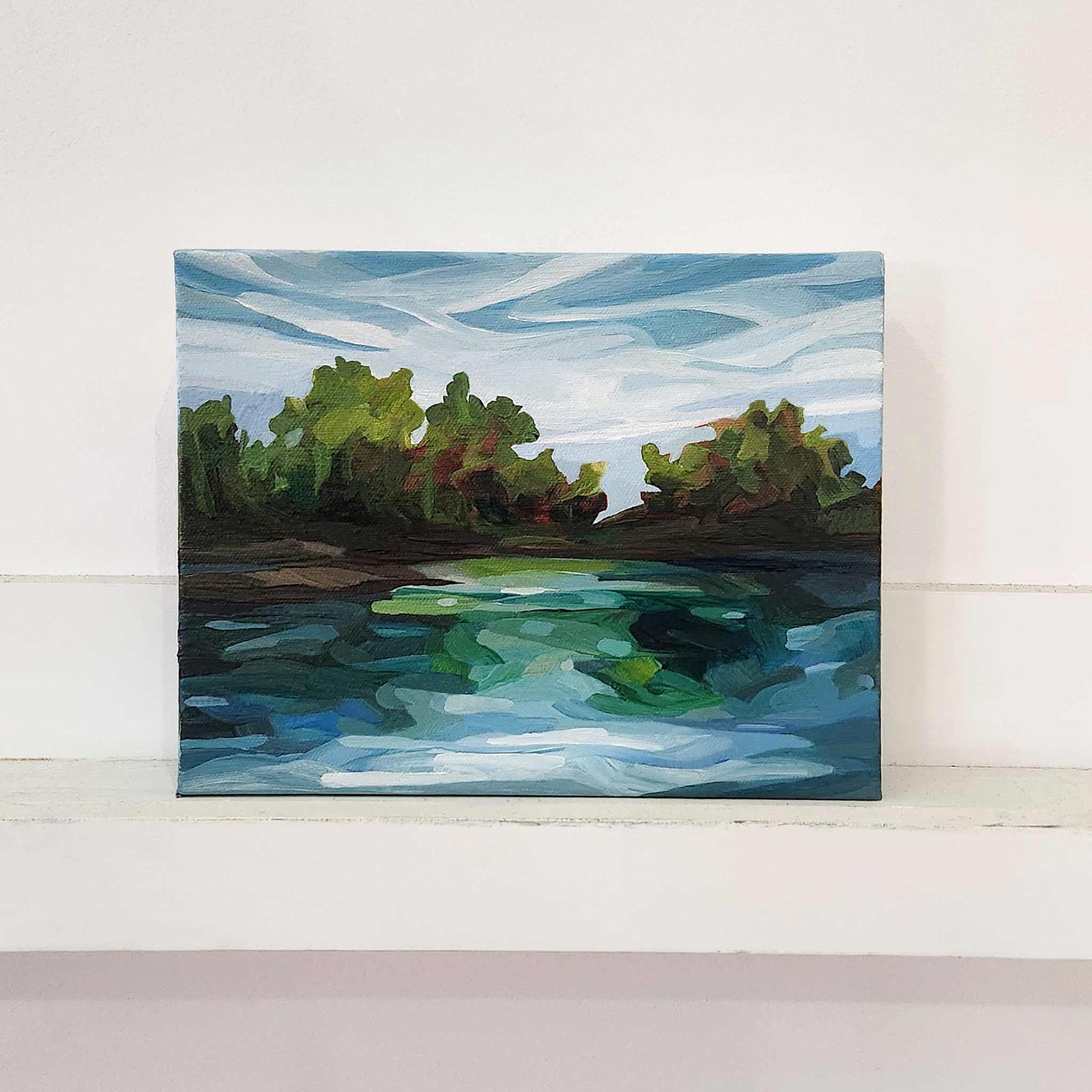 abstract blue lake painting