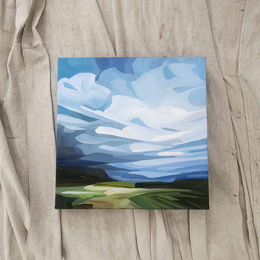 blue sky serene abstract landscape painting