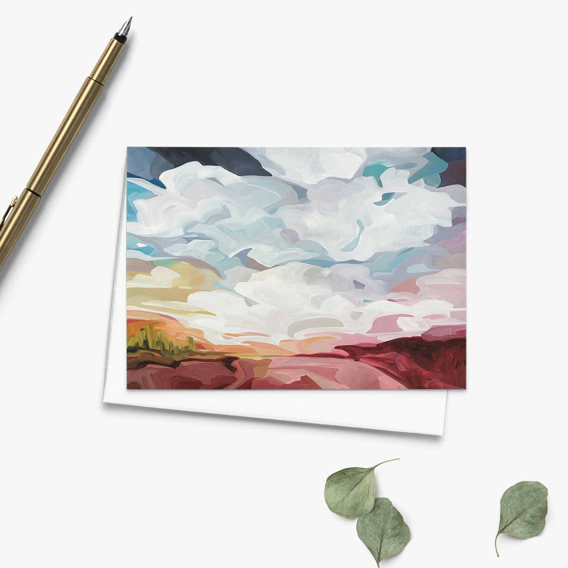 Landscape art card inspired by bold blue sky and red terrain
