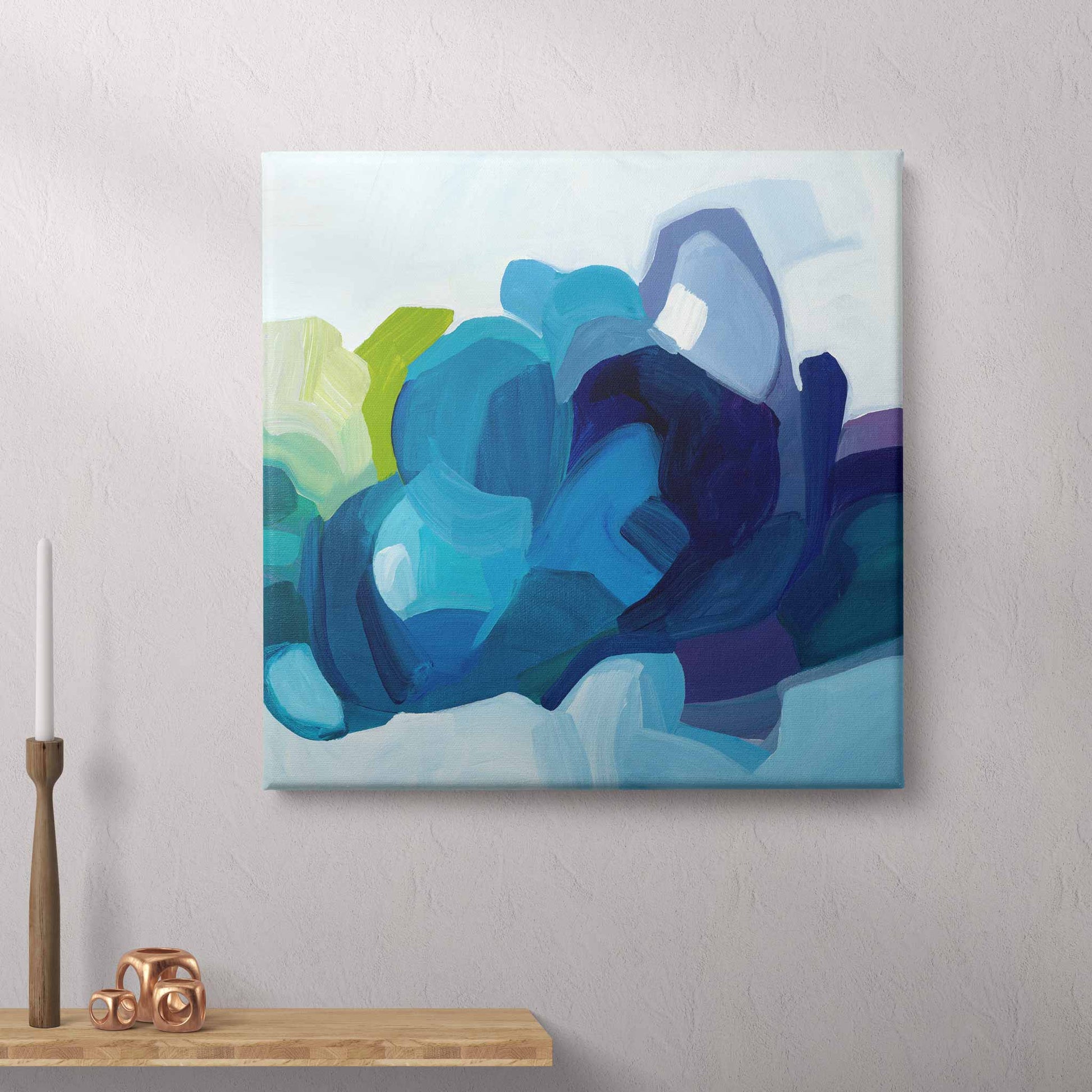blue and white abstract painting recreated as a canvas art print by Canadian artist Susannah Bleasby