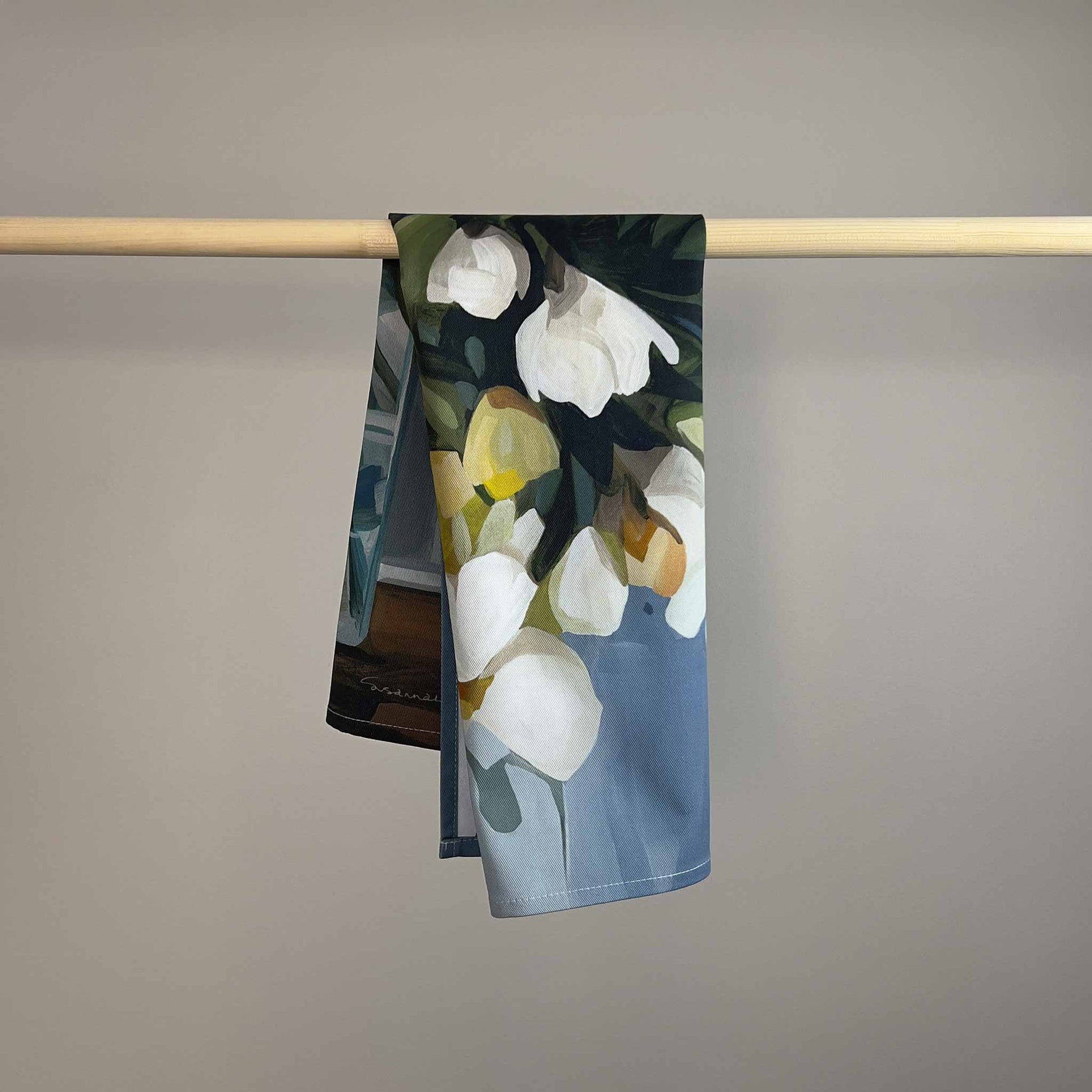 blue yellow floral cotton tea towels