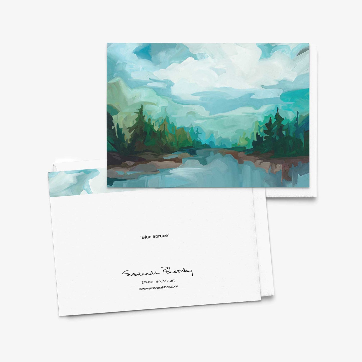 Fine art greeting card featuring summer woodland by the lake