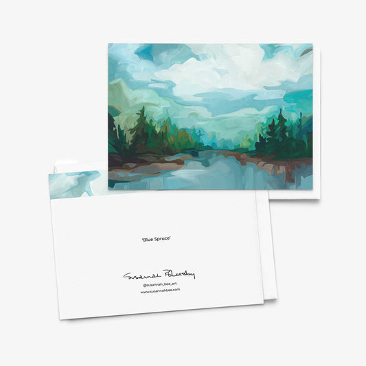 Fine art greeting card featuring summer woodland by the lake