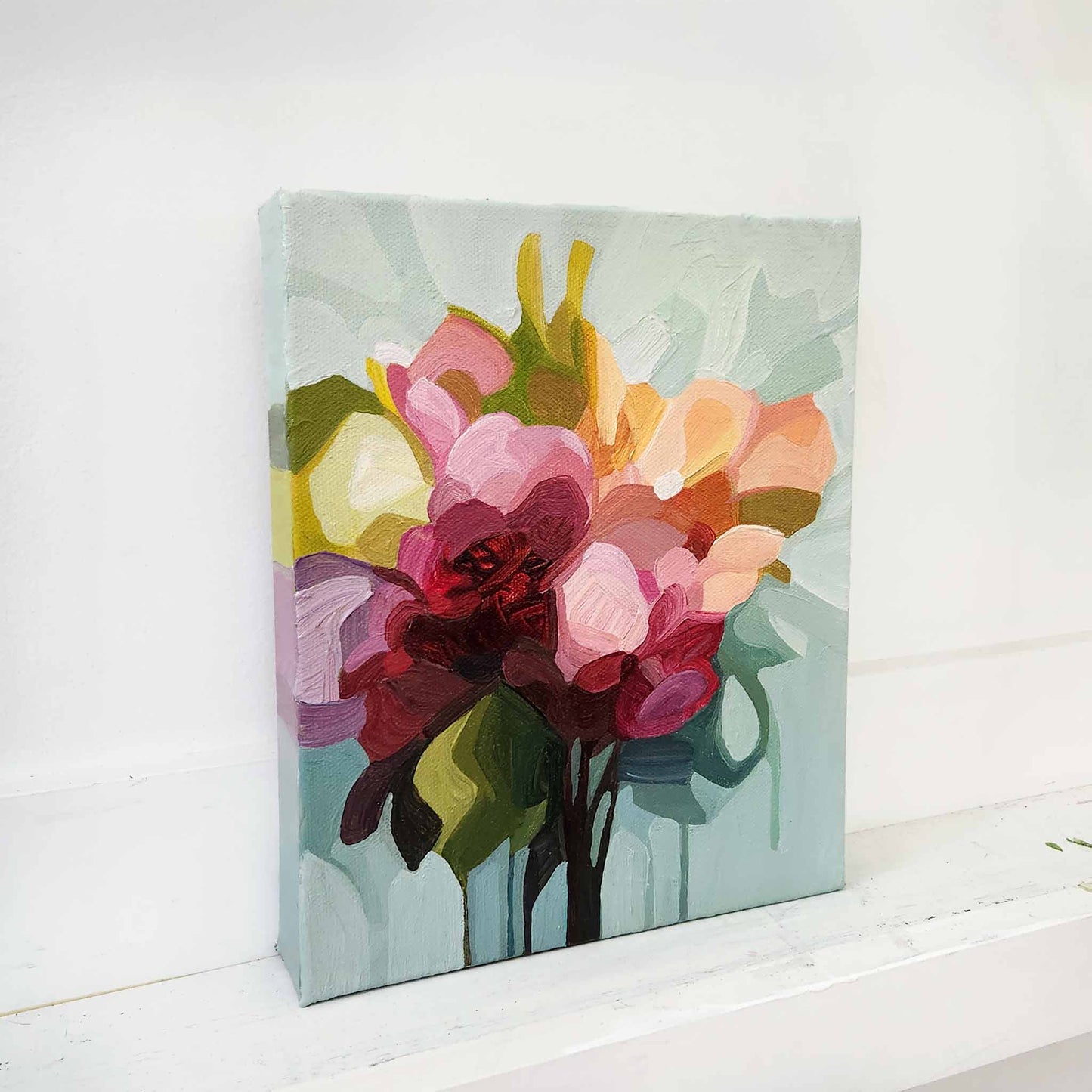 Colourful abstract flower painting full of movement and playful energy